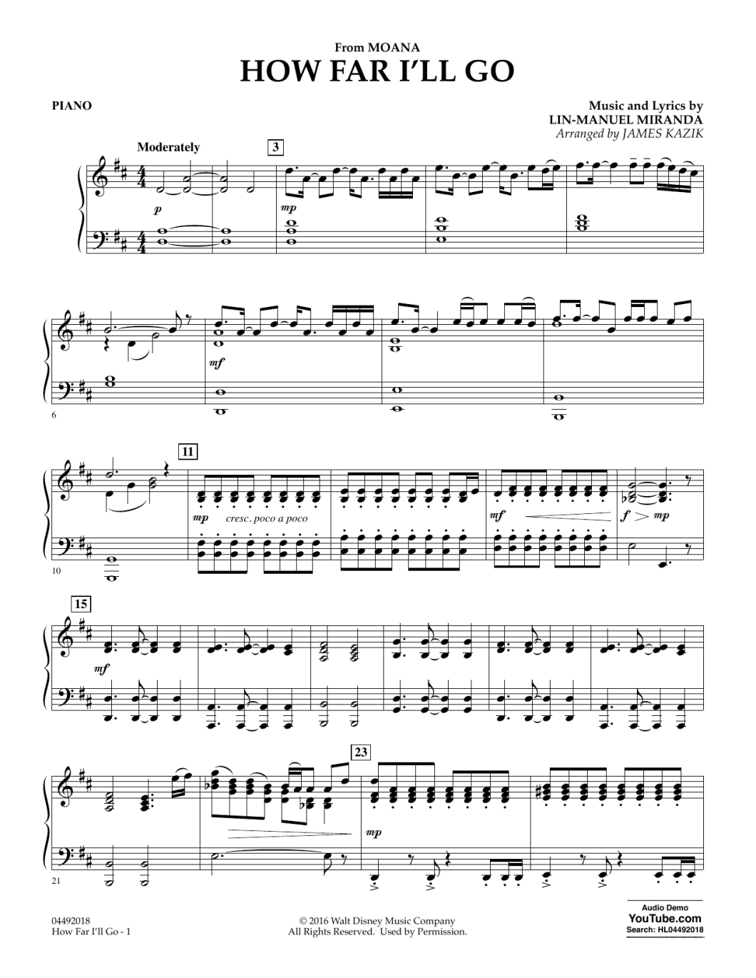 How Far I'Ll Go Piano Accompaniment
